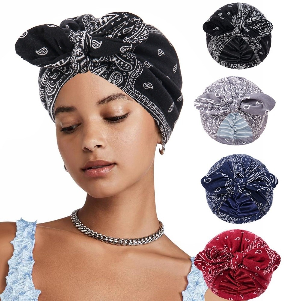 Satin Lined Bandana Turban Hat - Bow Tie Pre Tied ulasan dan harga
